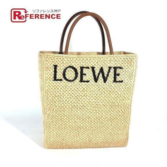 Loewe Handbags - LOEWE Logo Standard Vertical Bag Shoulder Tote Raffia Beige Brown